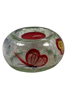 Soporte de candelabro de vidrio superficie de vidrio agrietado pintado a mano diseño de flor de mariposa - Imagen 1 de 10