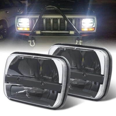 Pair 7x6" 5x7" LED Hi-Lo Sealed Beam Headlights for Jeep Cherokee XJ YJ Trucks - Image 1 of 4