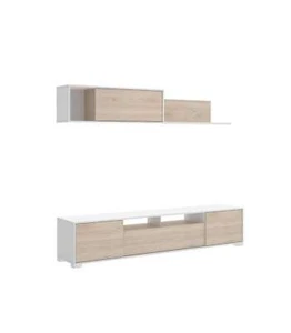 DKIT, Conjunto mueble salon television Fuerte del Rey en blanco y natural 180 cm - Imagen 1 de 4