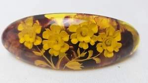 Vintage Bakelite Reverse Carved Apple Juice Flower Hair Clip Barette Pin - Picture 1 of 6