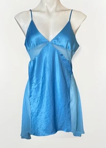 De Colección Y2K Satén Panel Transparente Babydoll Vestido Sin Mangas Camisón Para Mujer L Azul Victorias - Imagen 1 de 11