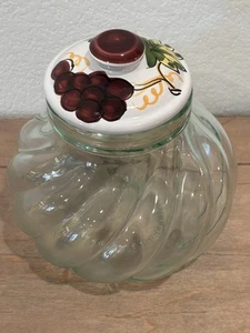 Bote de vidrio remolino vintage con tapa de cerámica pintada a mano hecho en Italia 7,5 de alto - Imagen 1 de 8