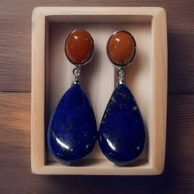 Orecchini Corallo E Lapis In Argento  - Immagine 1 di 4