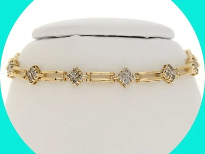 Natural Diamond Open Bar Link Bracelet .87CT 14K Yellow Gold 6 7/8” Long - Image 1 of 4