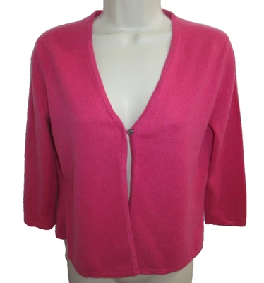 Cárdigan Ann Taylor 100 % 2 capas rosa cachemir manga 3/4 talla M Foto 1 de 4