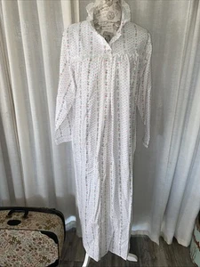 NOS Vintage Katz Women's Size L long Flannel Cotton Lace Trim Nightgown Floral - Picture 1 of 11