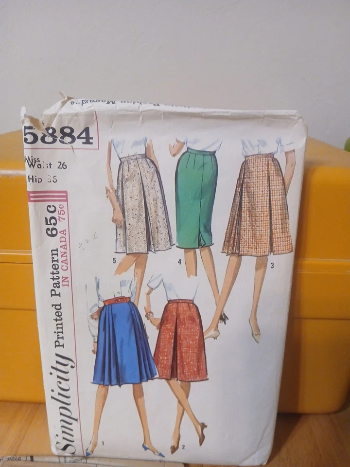 Vintage 60s Simplicity Sewing Pattern 5884 Misses SKIRT Waist 26 5 Styles 1965 - Image 1 of 2
