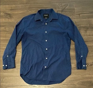 Camicia Bonobos blu con disegno incrociato manica lunga abbottonata, taglia 15,5/32 - Foto 1 di 5