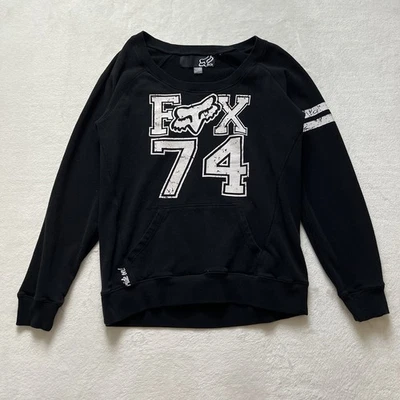 Women’s Grunge Scene Black & White Fox Racing Sweatshirt Size M-L - Image 1 of 4