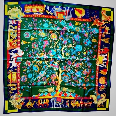 Hermes Paris Silk Scarf Fantaisies Indiennes Green Multicolor Vintage - Image 1 of 4
