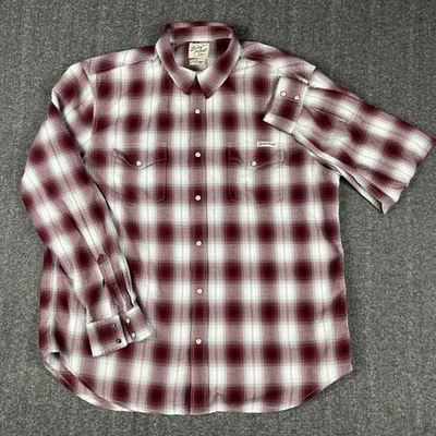 Lucky Brand Pearl Snap Shirt Mens XL Gray Black Plaid Cotton Long Sleeve Western - Image 1 of 4