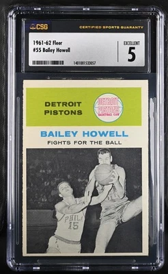 1961-62 Fleer #55 Bailey Howell Detroit Pistons – In Action - CSG 5 Ex  - Image 1 of 2