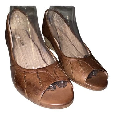TARYN ROSE Sadey Brown Leather Open Toe Cork Wedge Women's Size 7.5 - Image 1 of 4