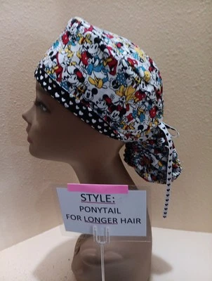 Mickey Mouse Friends Packed Women's Ponytail Surgical Scrub Hat/Cap Handmade - Image 1 of 4