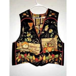 Gilet Insegnante Zucche Reversibili Spaventapasseri Foglie Autunno Raccolta Vintage anni 90 XXL - Foto 1 di 6