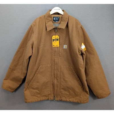 Carhartt Washed Duck Sherpa-Lined Coat Jacket Men's Brown Loose XL OC4293-M NWT - Image 1 of 4
