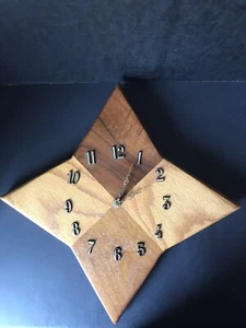 Vtg Wood Handmade Wall MCM Star Diamond Clock Second Hand 14” Works BM BW - Picture 1 of 8