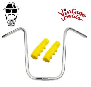 Vintage Lowrider 15" Chrome U Handlebar 25.4mm W/120mm Yellow Lowrider Grips - Picture 1 of 1