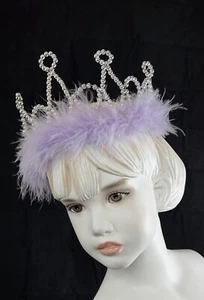 Princess Tiara Crown for Girls Tiara Kids Princess Tiara Silver Lavender Feather - Picture 1 of 8