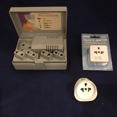 PowerLine Global Power Travel Voltage Converter 0900-27 Plus Two (2) UK Adapters - Image 1 of 4