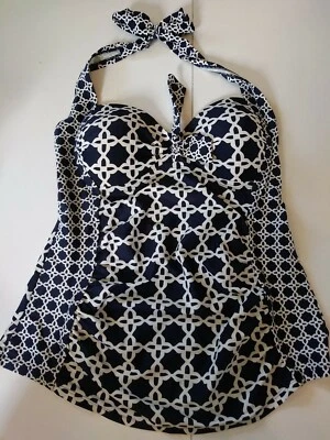 Camiseta de natación Merona para mujer talla pequeña azul marino crema halter tankini Foto 1 de 4