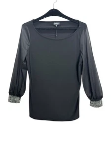 Nicole Miller Women’s Sz 1X Black Blouse Long Sheer Sleeves Jeweled Cuffs - Picture 1 of 13