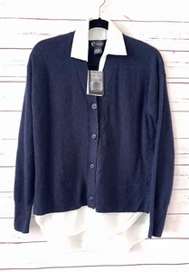 BLOOMINGDALES Size S Cashmere Twofer Button Cardigan Sweater NWT Navy Blue 99E - Picture 1 of 10