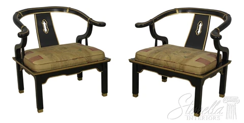 57417EC:Pair CENTURY Mid Century Modern Chinoiserie Lacquer Armchairs Cover