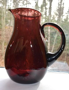 Antique Blown Plum Amythest Glass Pitcher Carafe Decanter Handmade 40oz - Picture 1 of 24