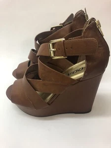 Soda High Wedge Heel 4.5" Platform Open Sexy Shoes Brown Women's Sz 8½ - Picture 1 of 7