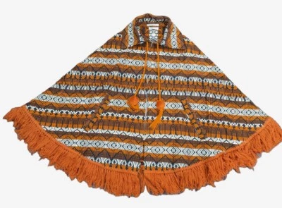 Poncho para mujer True Vintage años 70 tejido con cremallera completa azteca hecho en naranja guatamala Foto 1 de 4