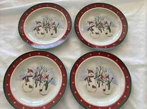 Royal Seasons Snowman & Snow Flake Rim 6-1/2” Bread / Salad Plates Lot Of 4 - Picture 1 of 4