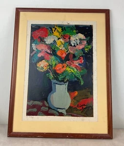 Ancienne XXème très belle gravure de Pierre Ambrogiani bouquet de fleur numéroté - Bild 1 von 7