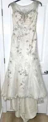 JUSTIN ALEXANDER 9774 Ivory Silver Pearl Embellished Lace Wedding Bridal Gown 8 - Image 1 of 4