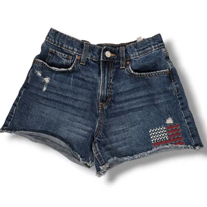 Old Navy Girls blue denim patriotic American Flag USA cut-off jean shorts sZ 16 - Picture 1 of 8