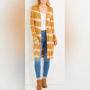 NWOT Maurices Women’s Yellow/Gold Stripe Long Sleeve Knit Cardigan Duster - S - Picture 1 of 5