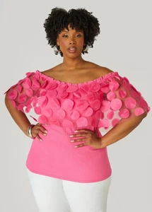 Women Plus Size Pink Short Sleeves w/Pink Dots Designs Style Blouse. 14/16. - Picture 1 of 2