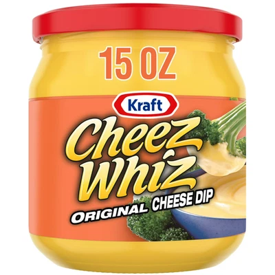 KRAFT Cheez Whiz Original Cheese Dip 15 oz Jar | Creamy Easy Melt Cheese Sauce