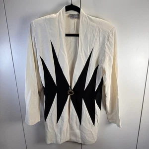 VTG 80s Dani Michaels Womens 6 Black White Geometric Gold Button Blazer Retro - Picture 1 of 13