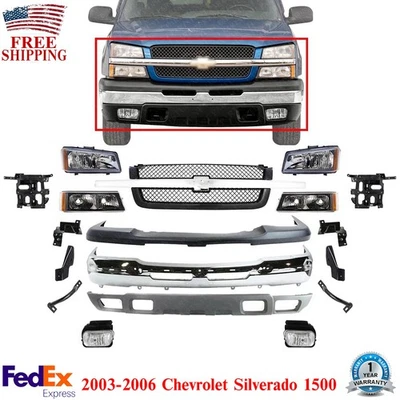 Kit completo de parachoques delantero de acero cromado para Chevrolet Silverado 1500 2003-2006 Foto 1 de 4