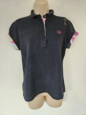 FRED PERRY Amy Winehouse Foundation Embroidered Hearts Polo Top UK 14 T-Shirt - Image 1 of 4