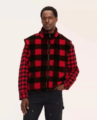Chaleco Target X Woolrich Buffalo Check XL rojo polar cremallera para hombre Foto 1 de 4