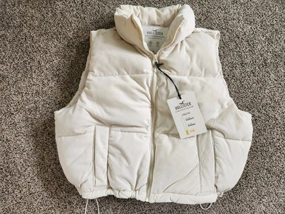 Chaleco acolchado recortado de pana Hollister nuevo con etiquetas para mujer talla XL marfil Foto 1 de 4