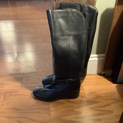 Marc Fisher Tall Black Riding Boots Size 6 1/2 With Buckle Detail - Image 1 of 4