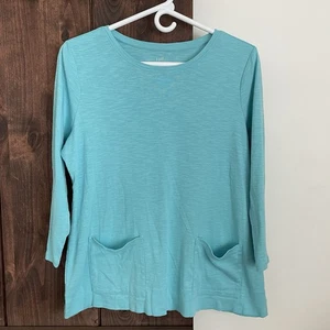 J. Jill Pima Two Pocket Tee Soft Cotton Sky Blue 3/4 Arm Size Medium Top - Bild 1 von 8