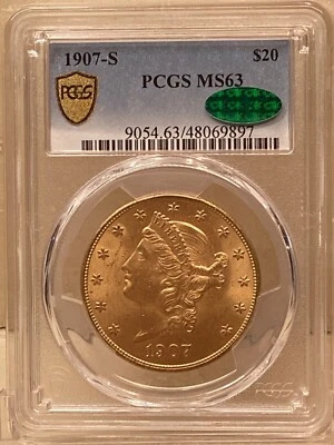Doble águila Liberty de oro de $20 de la década de 1907 graduación profesional MS63 CAC PQ Foto 1 de 4