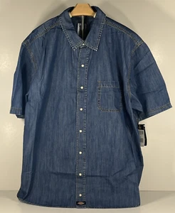 Dickies Denim Work Shirt Men 3XL 100% Cotton Short Sleeve w/ Snap Buttons NEW - Picture 1 of 13
