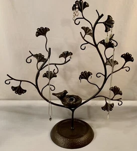 Heavy Bronze Color Jewelry Organizer Tree: Leaves & Bird In Nest • Holes Hooks - Picture 1 of 10