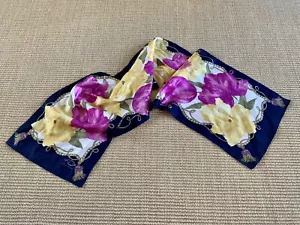 Oscar De La Renta Rectangle Floral Chain And Tassel Design Vintage Silk Scarf - Picture 1 of 3