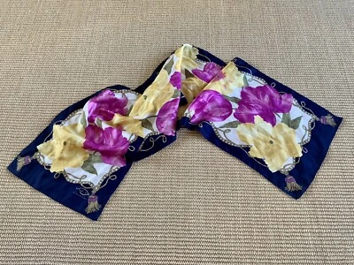 Oscar De La Renta Rectángulo Floral Cadena Y Borla Diseño Vintage Bufanda de Seda Foto 1 de 3